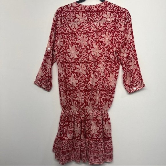 Alicia Bell Silk Cotton Floral Mini Dress Cover Up Red M - Picture 3 of 6